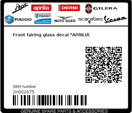 Product image: Aprilia - 2H002675 - Front fairing glass decal "APRILIA 