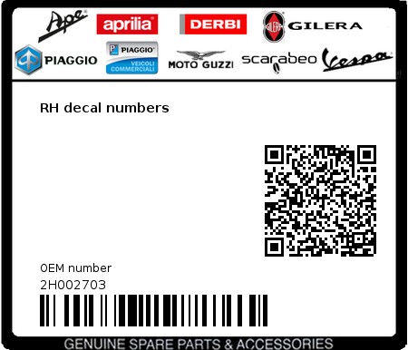 Product image: Aprilia - 2H002703 - RH decal numbers 