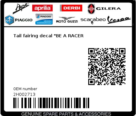 Product image: Aprilia - 2H002713 - Tail fairing decal "BE A RACER  0