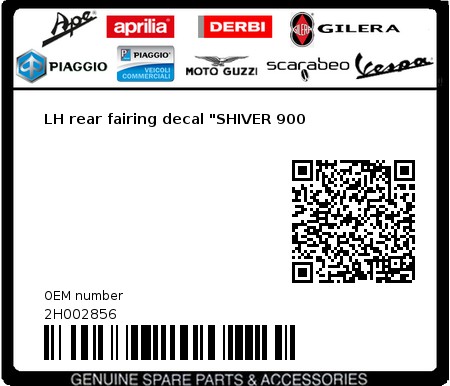 Product image: Aprilia - 2H002856 - LH rear fairing decal "SHIVER 900  0