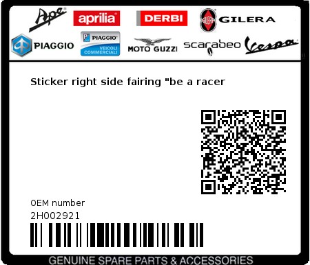 Product image: Aprilia - 2H002921 - Sticker right side fairing "be a racer 