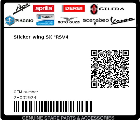 Product image: Aprilia - 2H002924 - Sticker wing SX "RSV4 