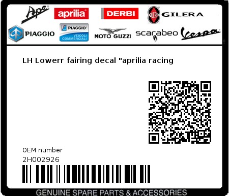 Product image: Aprilia - 2H002926 - LH Lowerr fairing decal "aprilia racing 