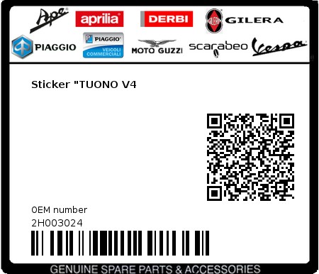 Product image: Aprilia - 2H003024 - Sticker "TUONO V4  0