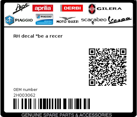 Product image: Aprilia - 2H003062 - RH decal "be a recer  0