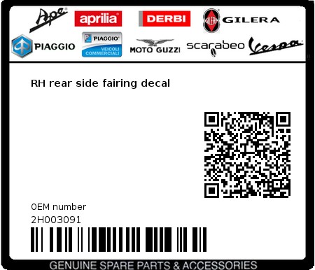 Product image: Aprilia - 2H003091 - RH rear side fairing decal  0