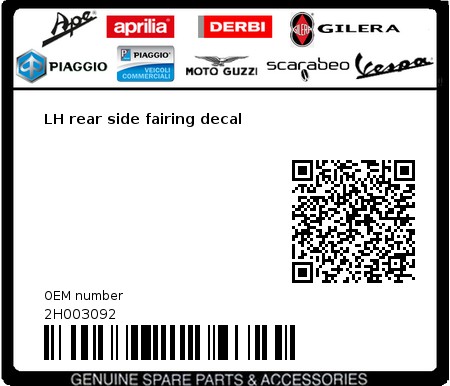 Product image: Aprilia - 2H003092 - LH rear side fairing decal  0