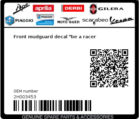 Product image: Aprilia - 2H003453 - Front mudguard decal "be a racer  0