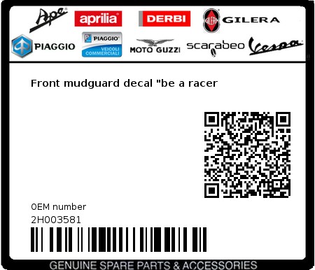 Product image: Aprilia - 2H003581 - Front mudguard decal "be a racer  0