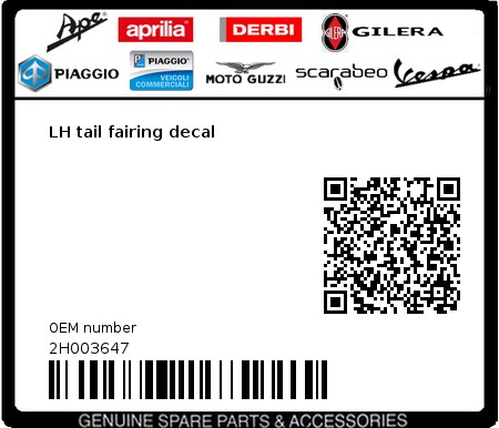 Product image: Aprilia - 2H003647 - LH tail fairing decal  0