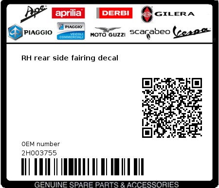 Product image: Aprilia - 2H003755 - RH rear side fairing decal  0