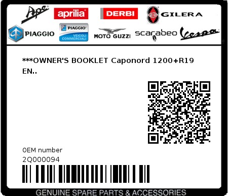 Product image: Aprilia - 2Q000094 - ***OWNER'S BOOKLET Caponord 1200+R19 EN.. 