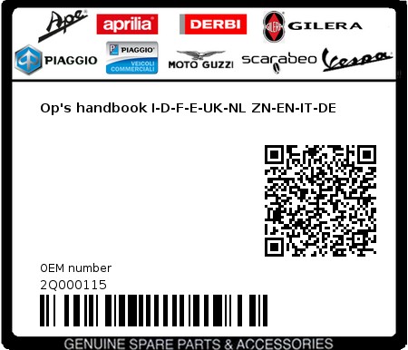 Product image: Aprilia - 2Q000115 - Op's handbook I-D-F-E-UK-NL ZN-EN-IT-DE 