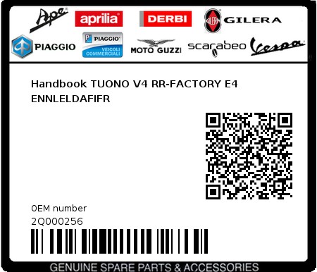 Product image: Aprilia - 2Q000256 - Handbook TUONO V4 RR-FACTORY E4 ENNLELDAFIFR 