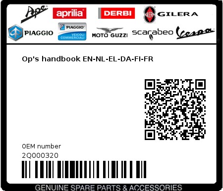 Product image: Aprilia - 2Q000320 - Op's handbook EN-NL-EL-DA-FI-FR  0