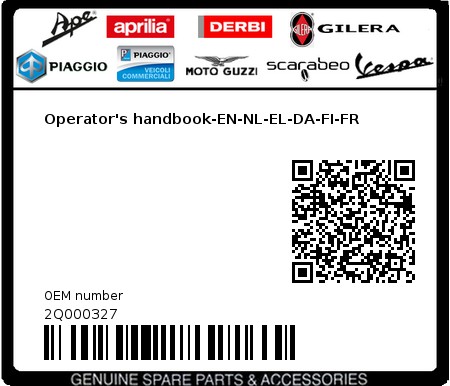 Product image: Aprilia - 2Q000327 - Operator's handbook-EN-NL-EL-DA-FI-FR  0