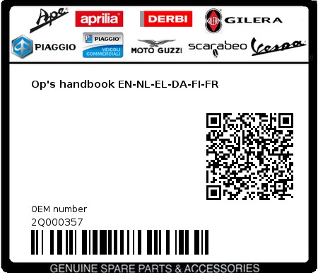 Product image: Aprilia - 2Q000357 - Op's handbook EN-NL-EL-DA-FI-FR  0