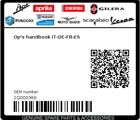 Product image: Aprilia - 2Q000366 - Op's handbook IT-DE-FR-ES 