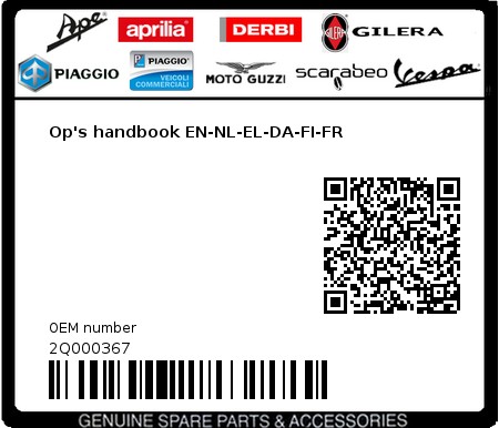 Product image: Aprilia - 2Q000367 - Op's handbook EN-NL-EL-DA-FI-FR 