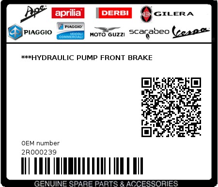 Product image: Aprilia - 2R000239 - ***HYDRAULIC PUMP FRONT BRAKE 