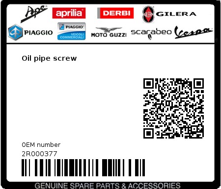 Product image: Aprilia - 2R000377 - Oil pipe screw  0