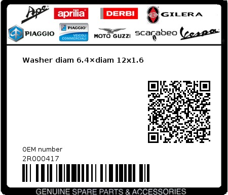 Product image: Aprilia - 2R000417 - Washer diam 6.4×diam 12x1.6  0