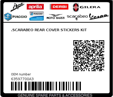 Product image: Aprilia - 63597700A3 - .SCARABEO REAR COVER STICKERS KIT 