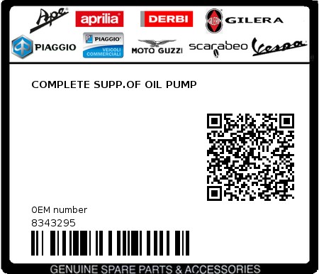 Product image: Aprilia - 8343295 - COMPLETE SUPP.OF OIL PUMP 