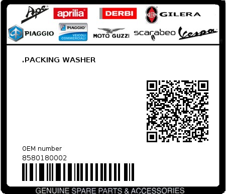 Product image: Aprilia - 8580180002 - .PACKING WASHER 