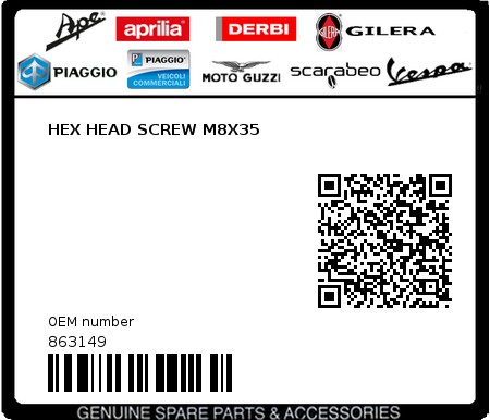 Product image: Aprilia - 863149 - HEX HEAD SCREW M8X35  0