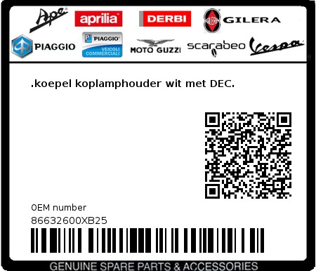 Product image: Aprilia - 86632600XB25 - .koepel koplamphouder wit met DEC.  0