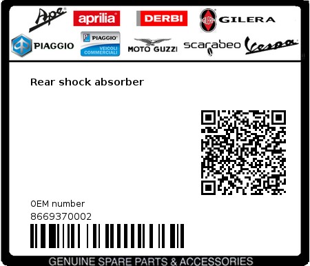 Product image: Aprilia - 8669370002 - Rear shock absorber  0
