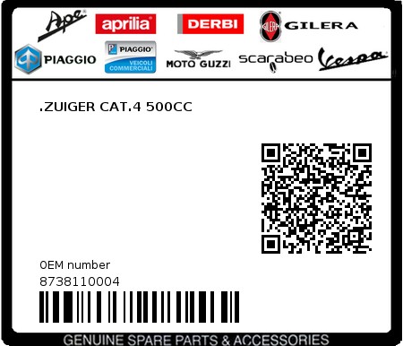 Product image: Aprilia - 8738110004 - .ZUIGER CAT.4 500CC 