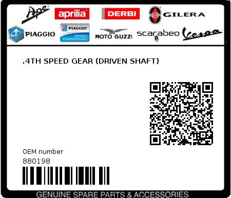 Product image: Aprilia - 880198 - .4TH SPEED GEAR (DRIVEN SHAFT) 