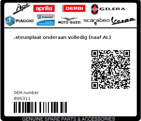 Product image: Aprilia - 896311 - .steunplaat onderaan volledig (naaf AL)  0