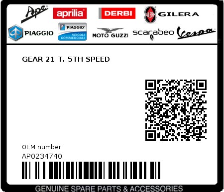 Product image: Aprilia - AP0234740 - GEAR 21 T. 5TH SPEED 