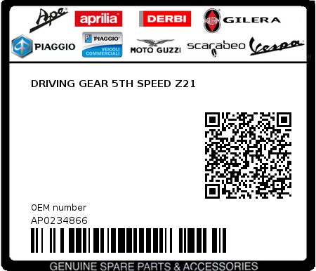 Product image: Aprilia - AP0234866 - DRIVING GEAR 5TH SPEED Z21  0