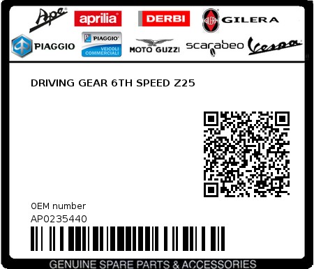 Product image: Aprilia - AP0235440 - DRIVING GEAR 6TH SPEED Z25  0