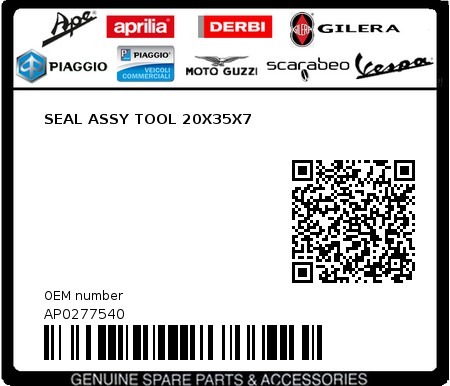 Product image: Aprilia - AP0277540 - SEAL ASSY TOOL 20X35X7  0