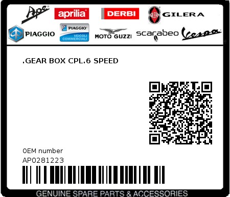 Product image: Aprilia - AP0281223 - .GEAR BOX CPL.6 SPEED 