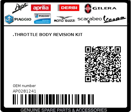 Product image: Aprilia - AP0281241 - .THROTTLE BODY REVISION KIT 