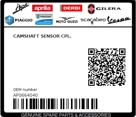 Product image: Aprilia - AP0664040 - CAMSHAFT SENSOR CPL.  0