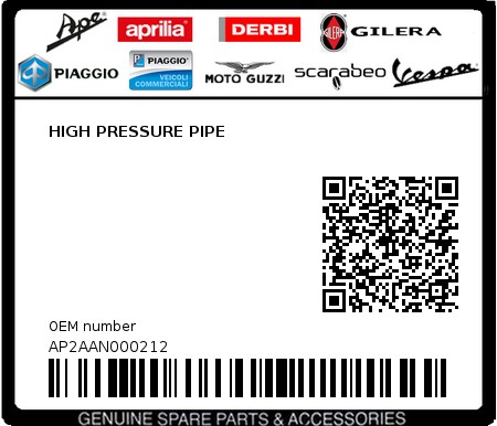 Product image: Aprilia - AP2AAN000212 - HIGH PRESSURE PIPE 