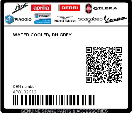 Product image: Aprilia - AP8102612 - WATER COOLER, RH GREY 