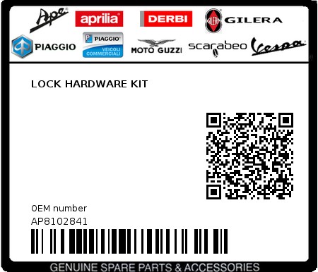 Product image: Aprilia - AP8102841 - LOCK HARDWARE KIT 