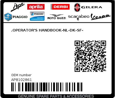 Product image: Aprilia - AP8102861 - .OPERATOR'S HANDBOOK-NL-DK-SF- 