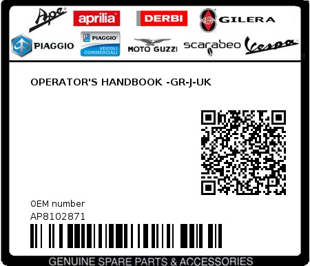 Product image: Aprilia - AP8102871 - OPERATOR'S HANDBOOK -GR-J-UK 