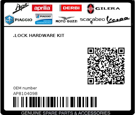 Product image: Aprilia - AP8104098 - .LOCK HARDWARE KIT 