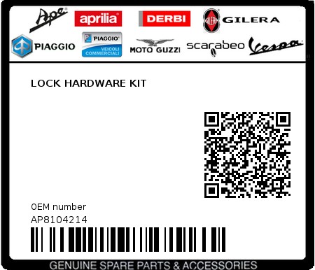 Product image: Aprilia - AP8104214 - LOCK HARDWARE KIT 