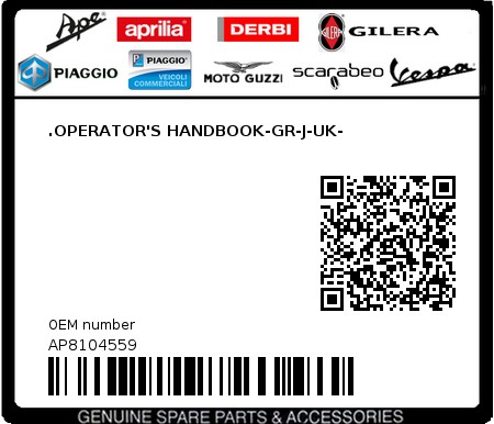 Product image: Aprilia - AP8104559 - .OPERATOR'S HANDBOOK-GR-J-UK-  0